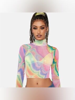 AFRM Abstract multi marble Micaela long sleeve mesh top size M